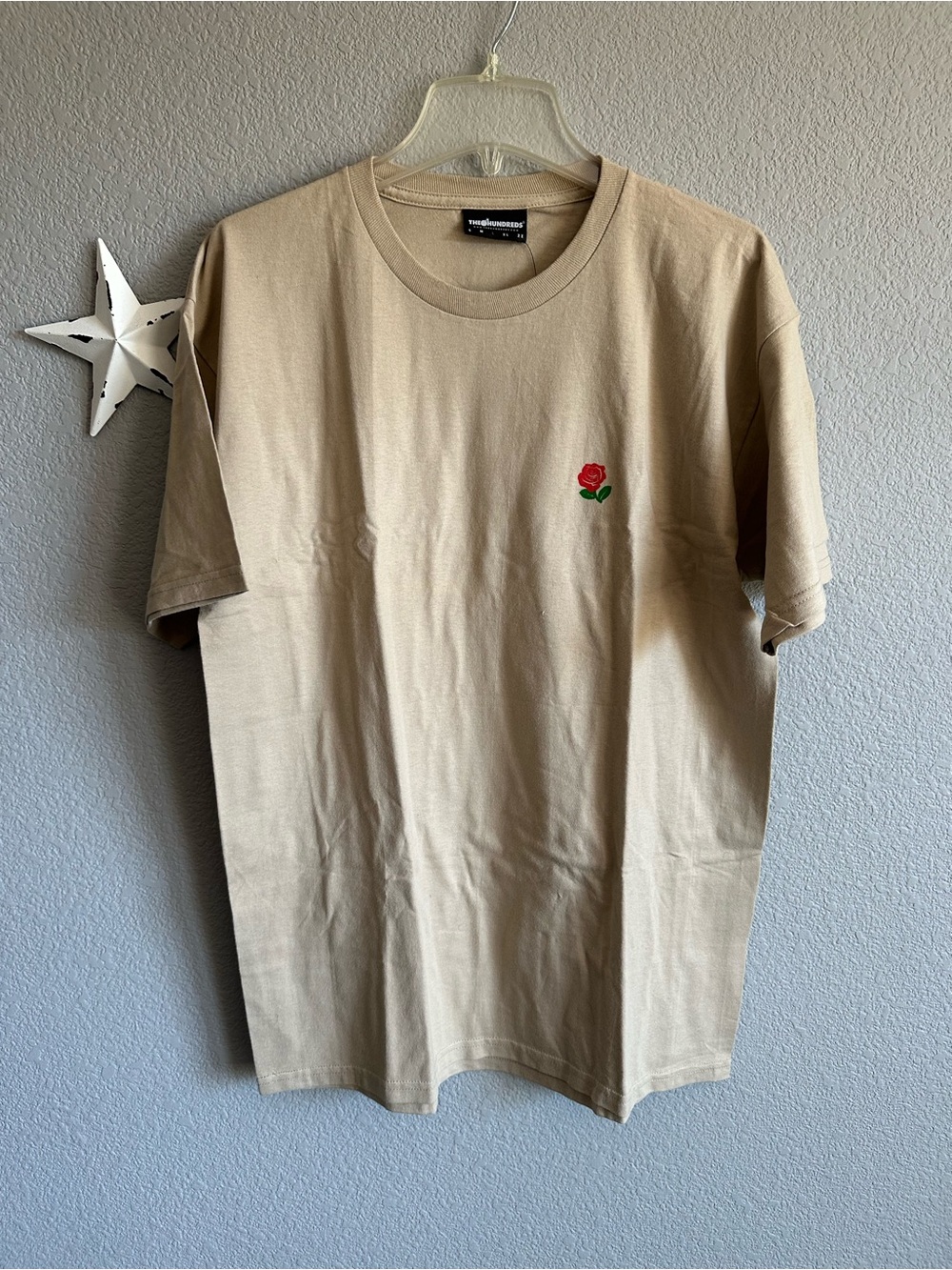 The Hundreds Beige Short Sleeve Tee with Red Rose Patch